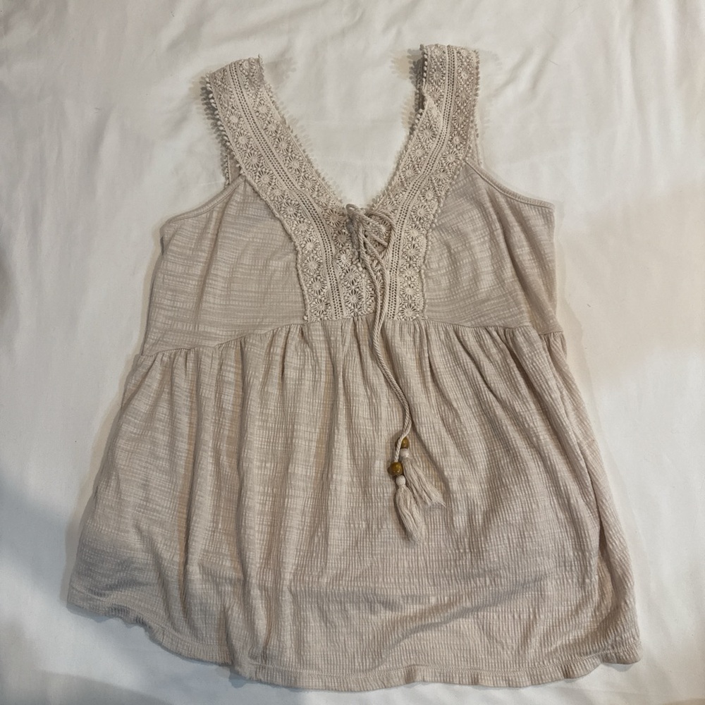 Time & True Lace Trim Beige Women's Top